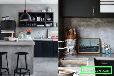 Kombinationen av svart och grått i kökets inredning