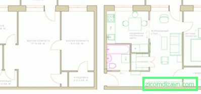 Lägenhet plan före och efter ombyggnad